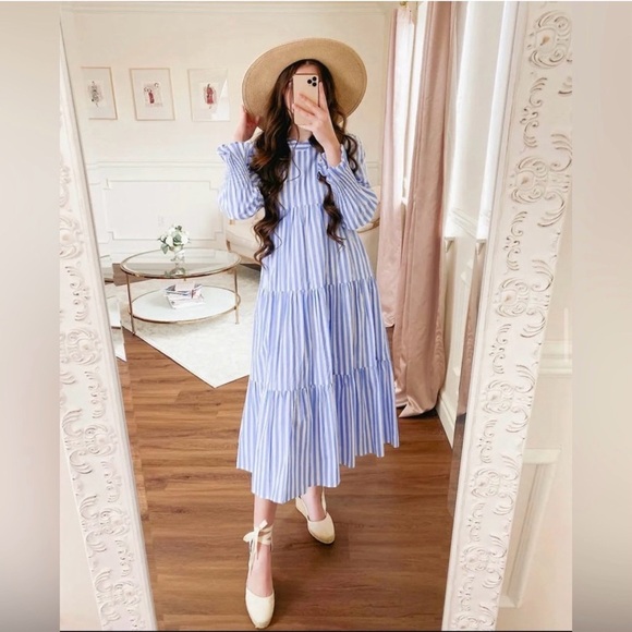 Dainty Jewells Dresses & Skirts - Dainty Jewells Blue Striped Midi Dress